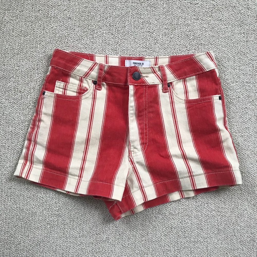 red striped denim shorts